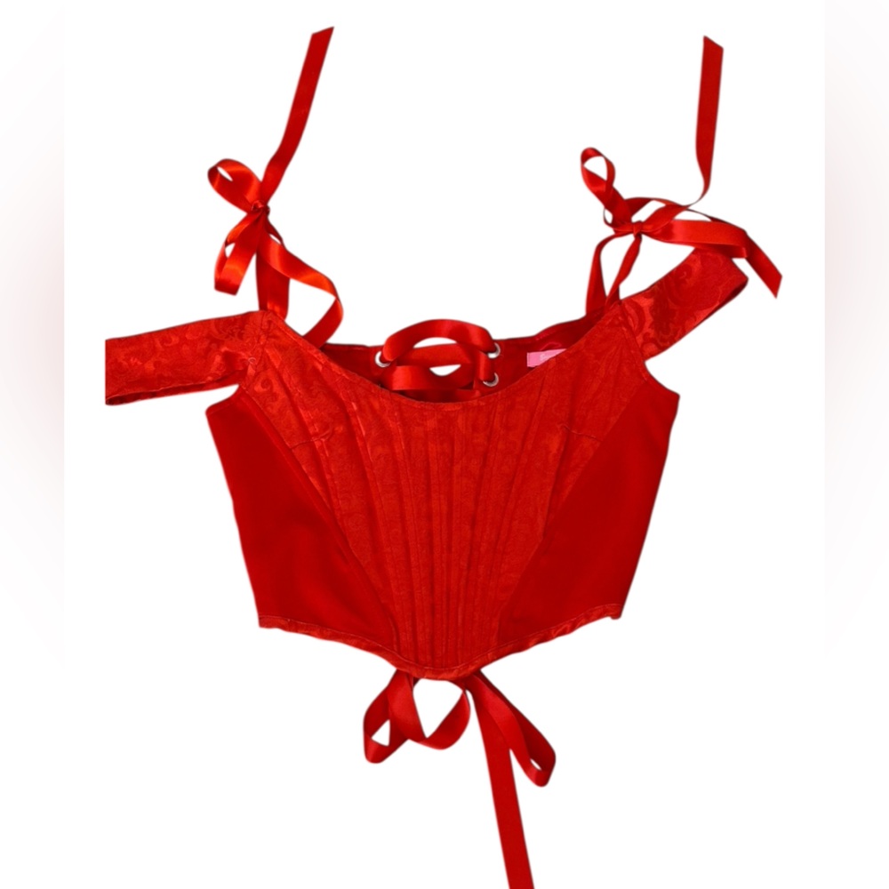 Red Lace-Up Corset Top